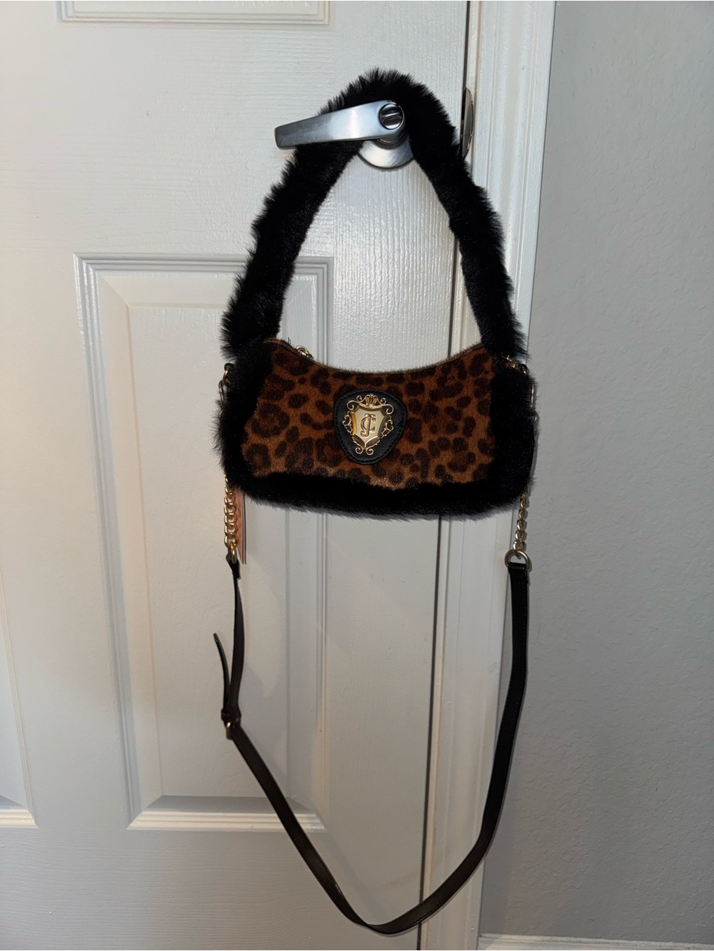 Juicy Couture Leopard Print and Black Fur Shoulder Bag New with Tags